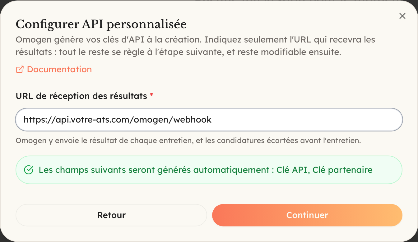 Création de l'intégration API personnalisée