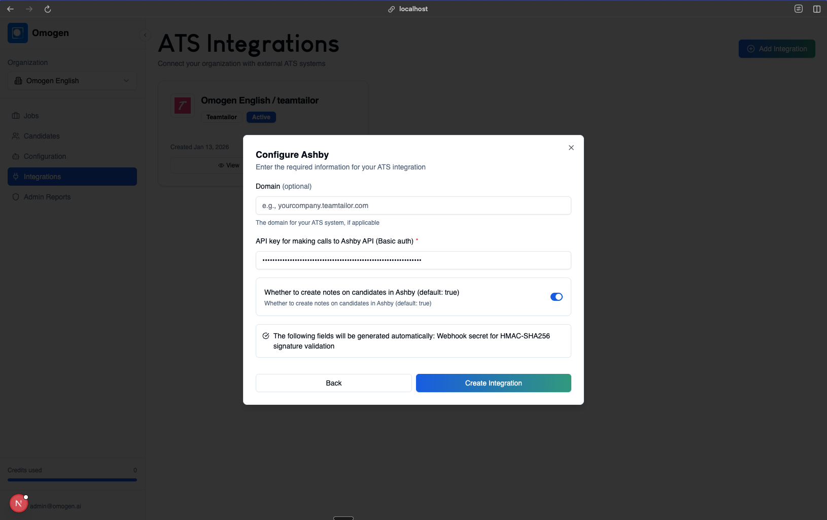 Ashby — configuration de l'intégration