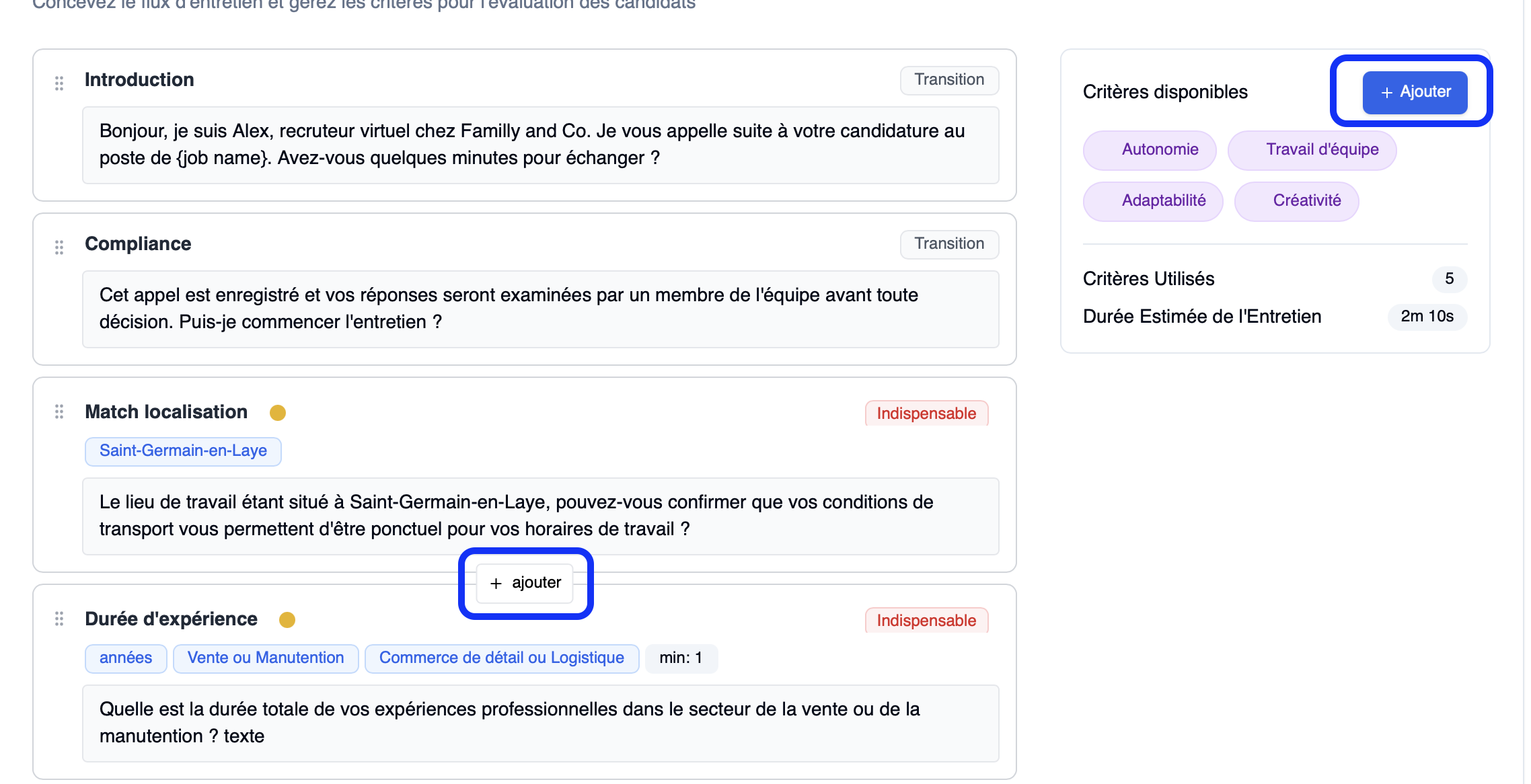 Ajouter une question à la trame