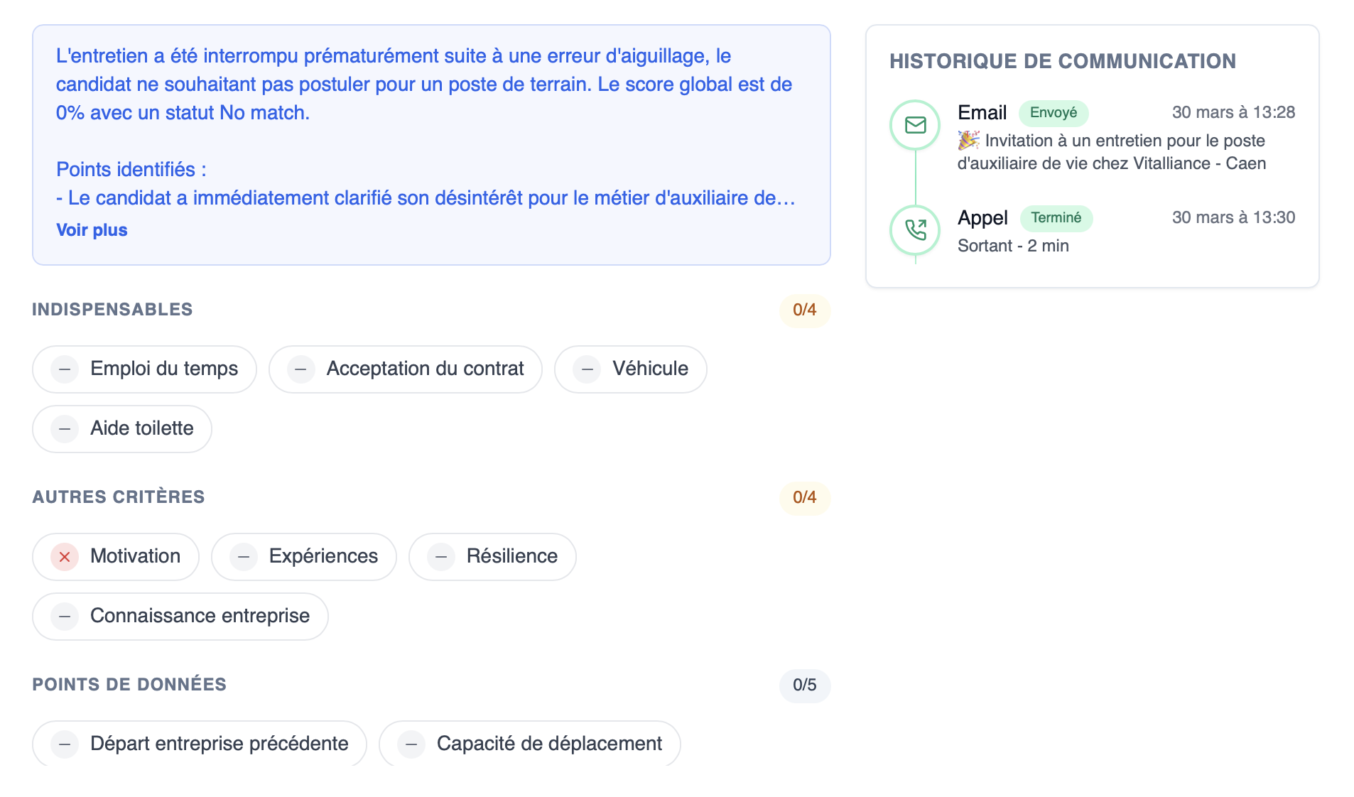 Rapport d'entretien incomplet