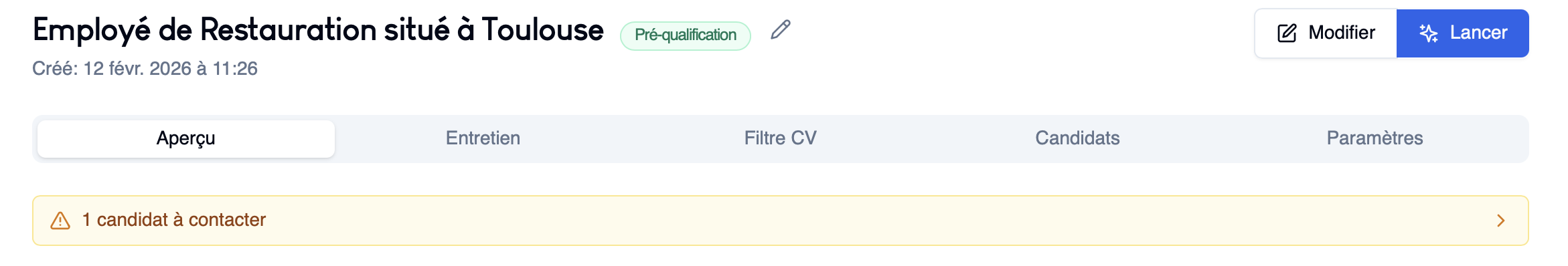 Bandeau jaune "candidats à contacter"