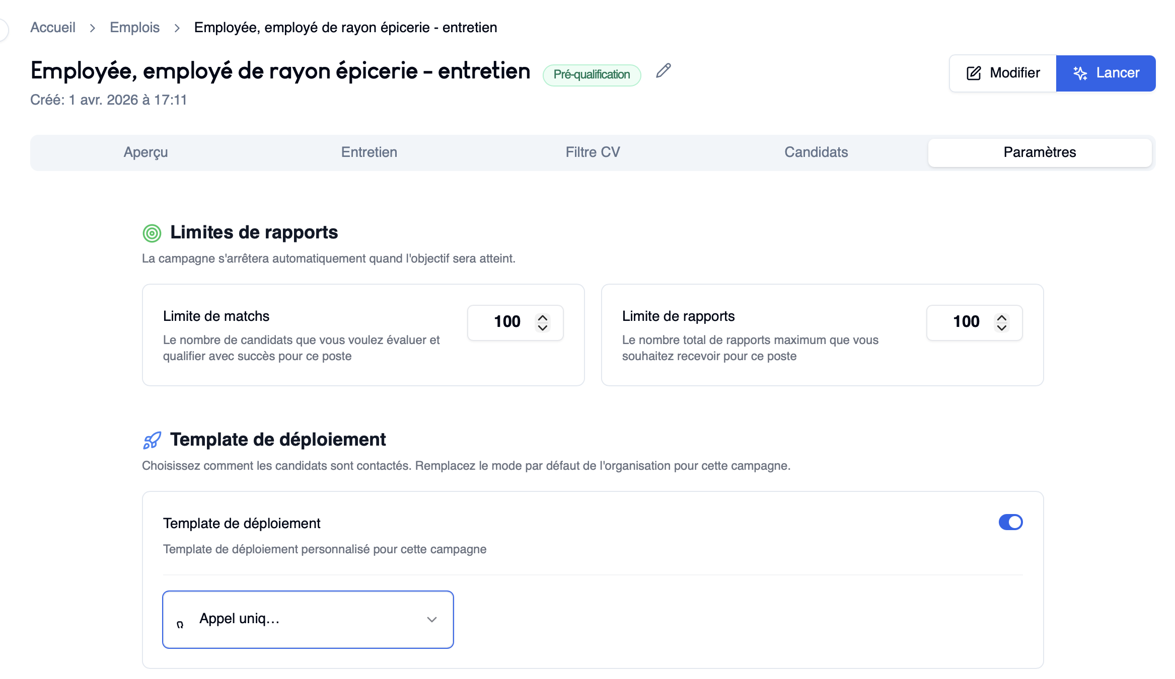 Mode de déploiement - sélection