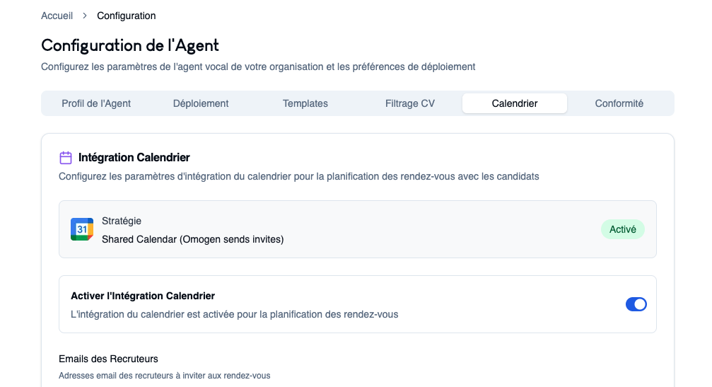 Calendrier pour rendez-vous