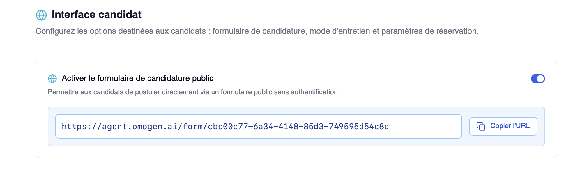 Formulaire de candidature en ligne