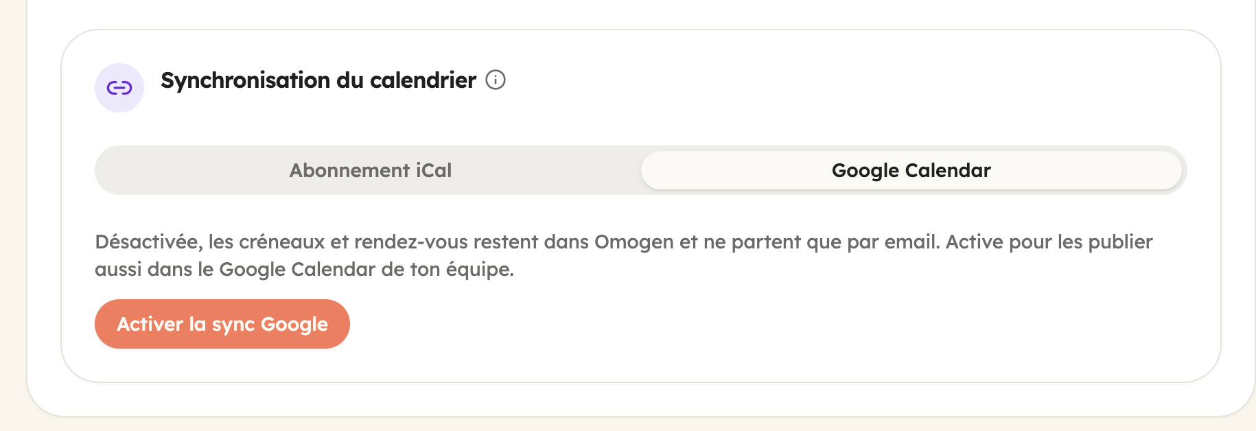 Activer la sync Google dans Omogen