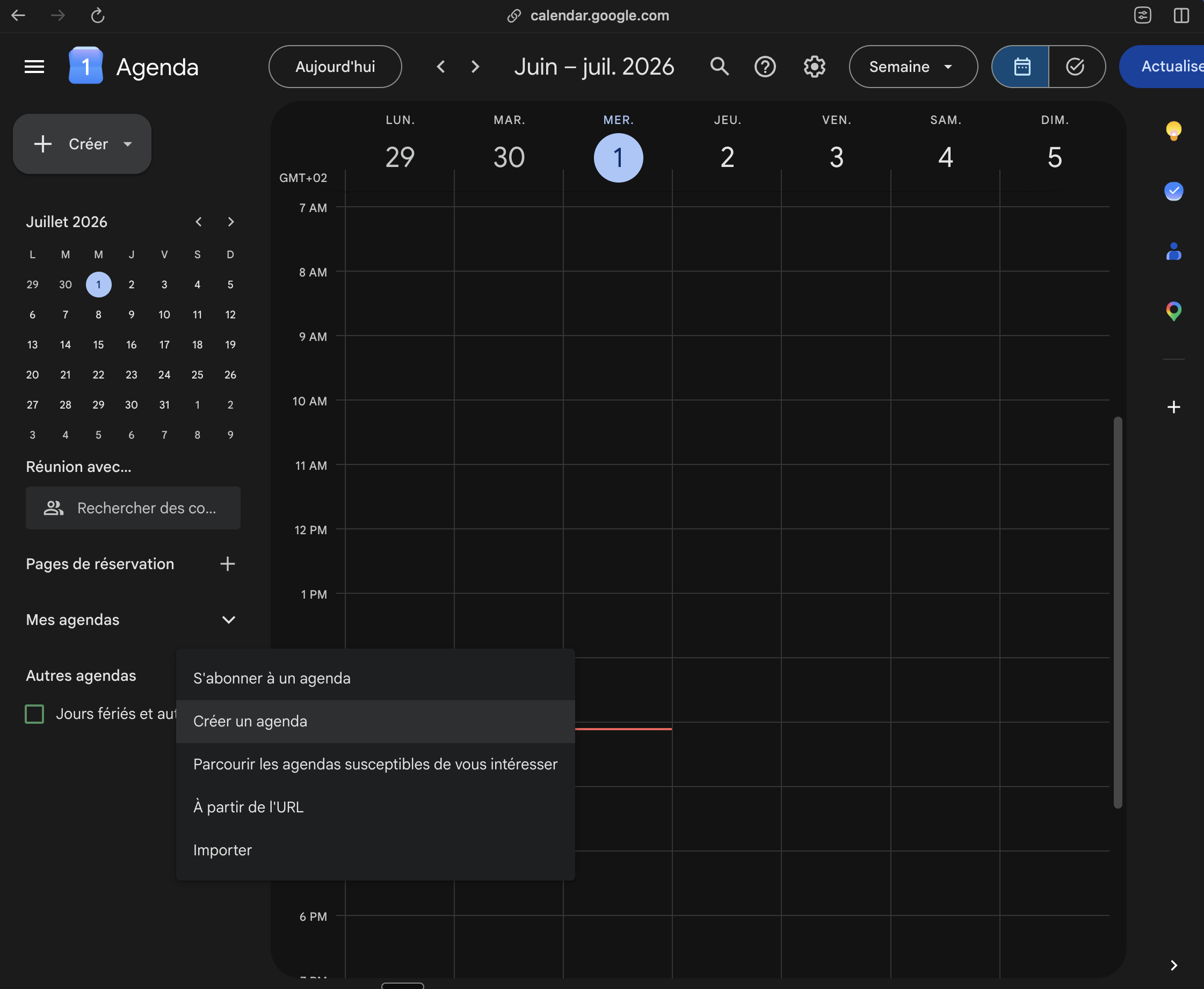 Créer un agenda dédié dans Google Calendar