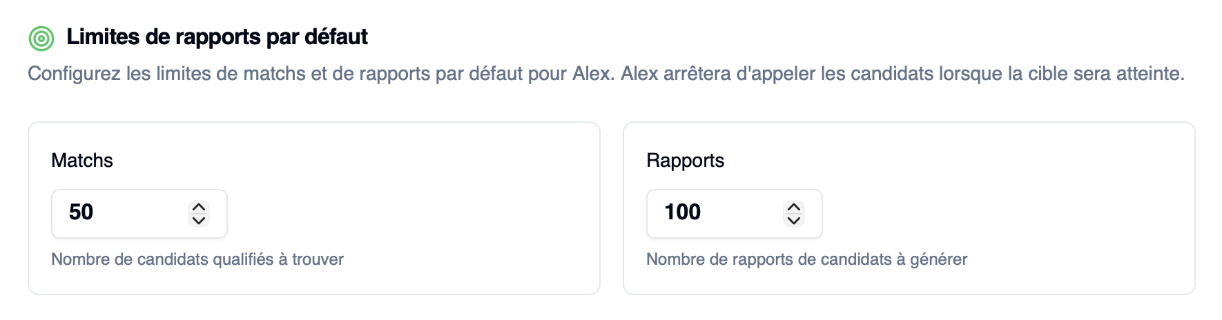 Limites de rapports par défaut — matchs et rapports
