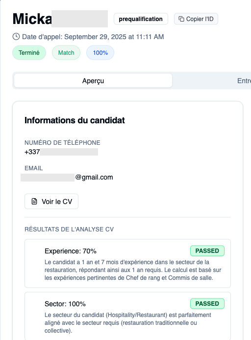 Exemple de filtre CV dans Omogen