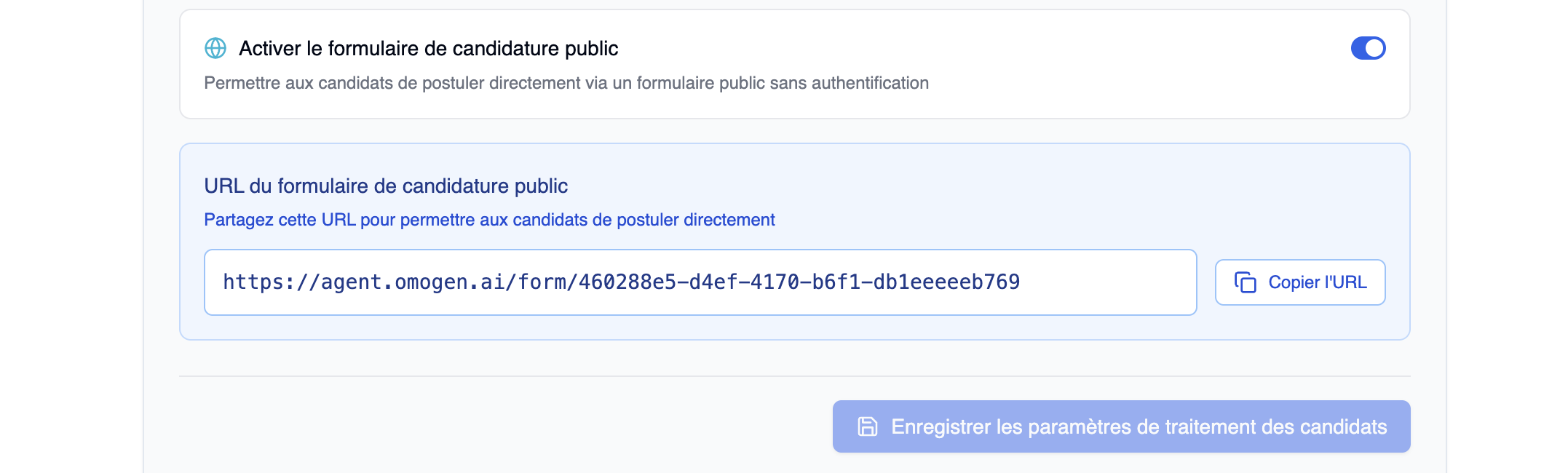 Activation du formulaire de candidature Omogen