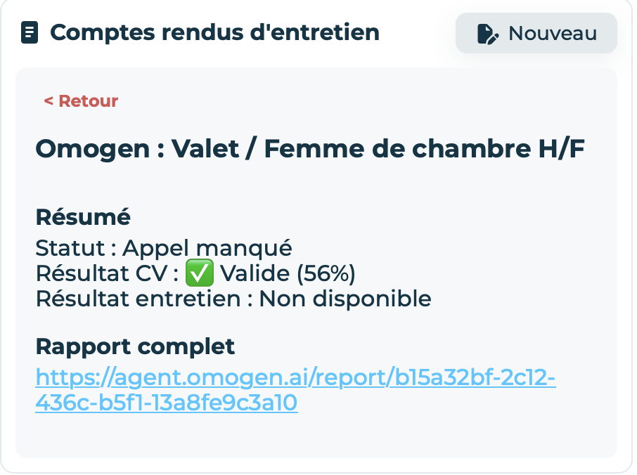 Omogen Job Explorer appel manqué