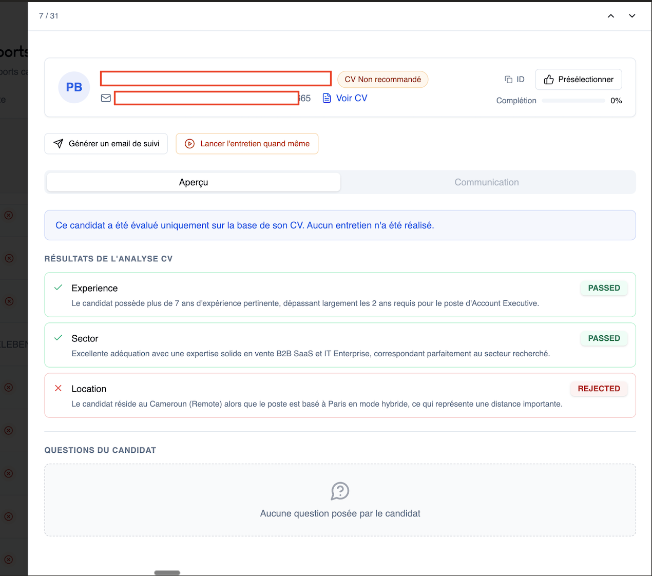 Génération d'email de suivi