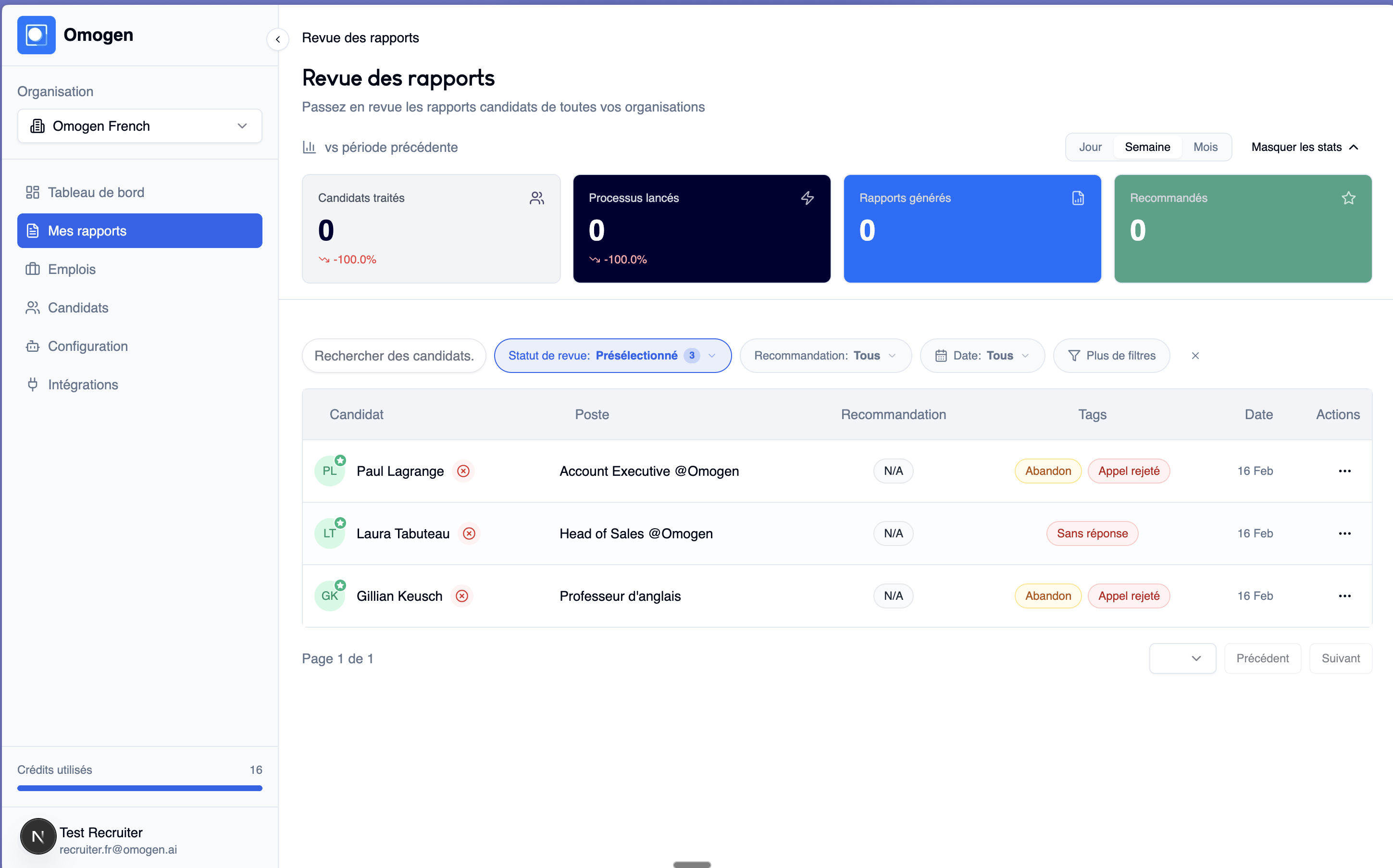 Présélection d'un candidat
