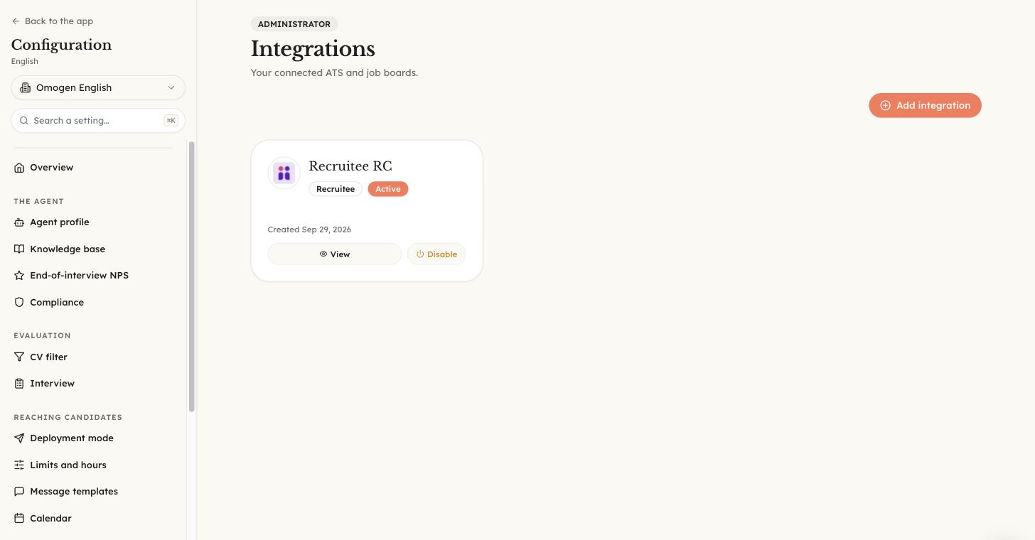 Omogen, page Integrations
