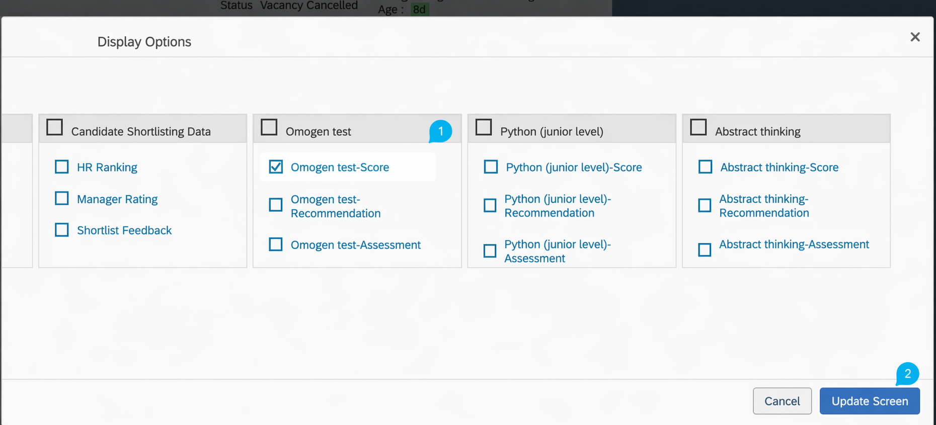 Options d'affichage pour trier par score dans SAP SuccessFactors