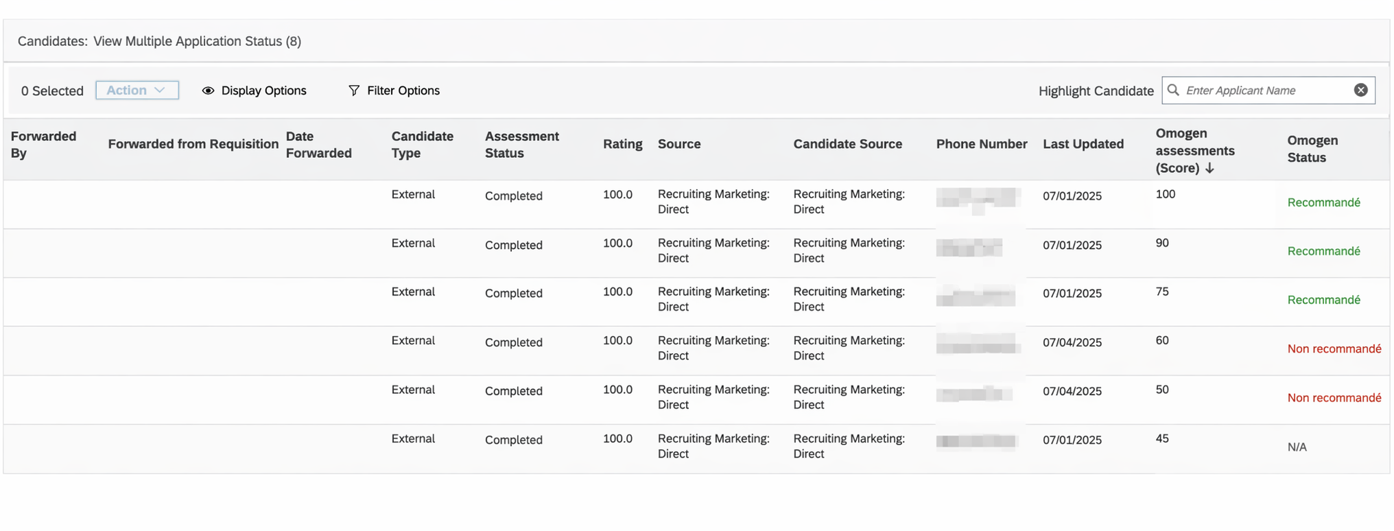 Vue triée par score Omogen dans SAP SuccessFactors