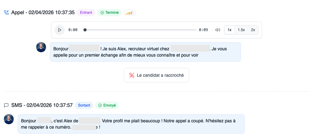 SMS envoyé automatiquement après raccrochage