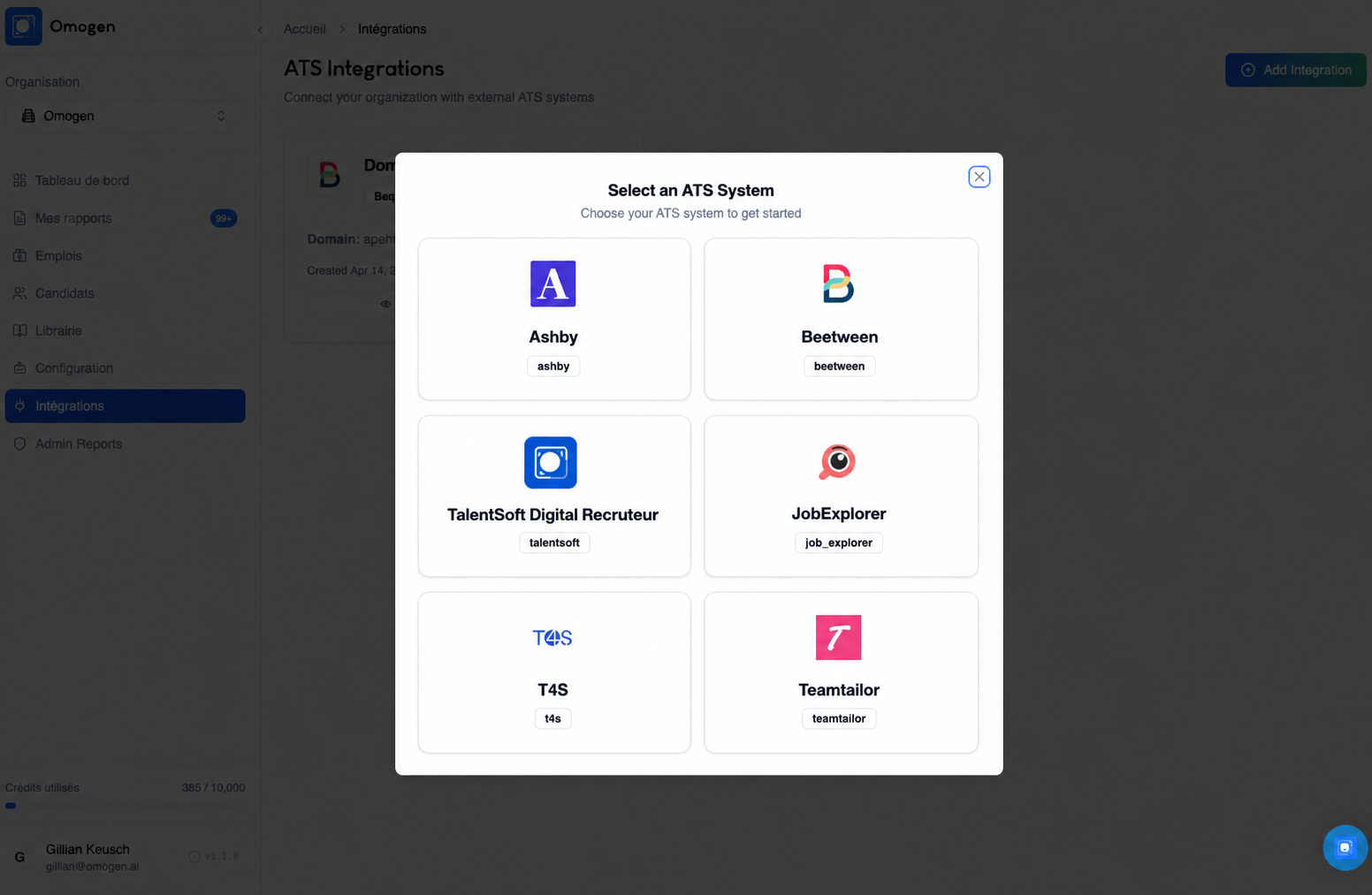 Ajout de l'intégration TalentSoft dans Omogen
