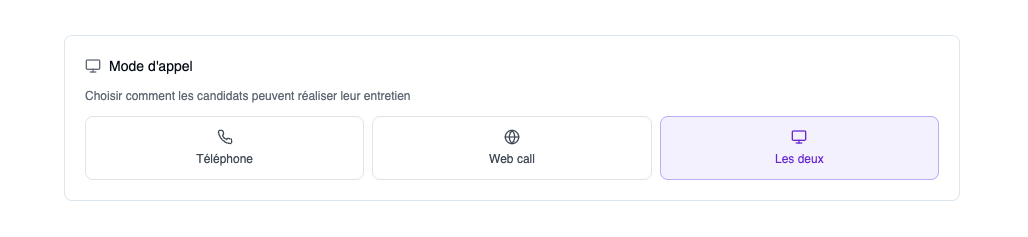 Mode d'appel — téléphone ou webcall