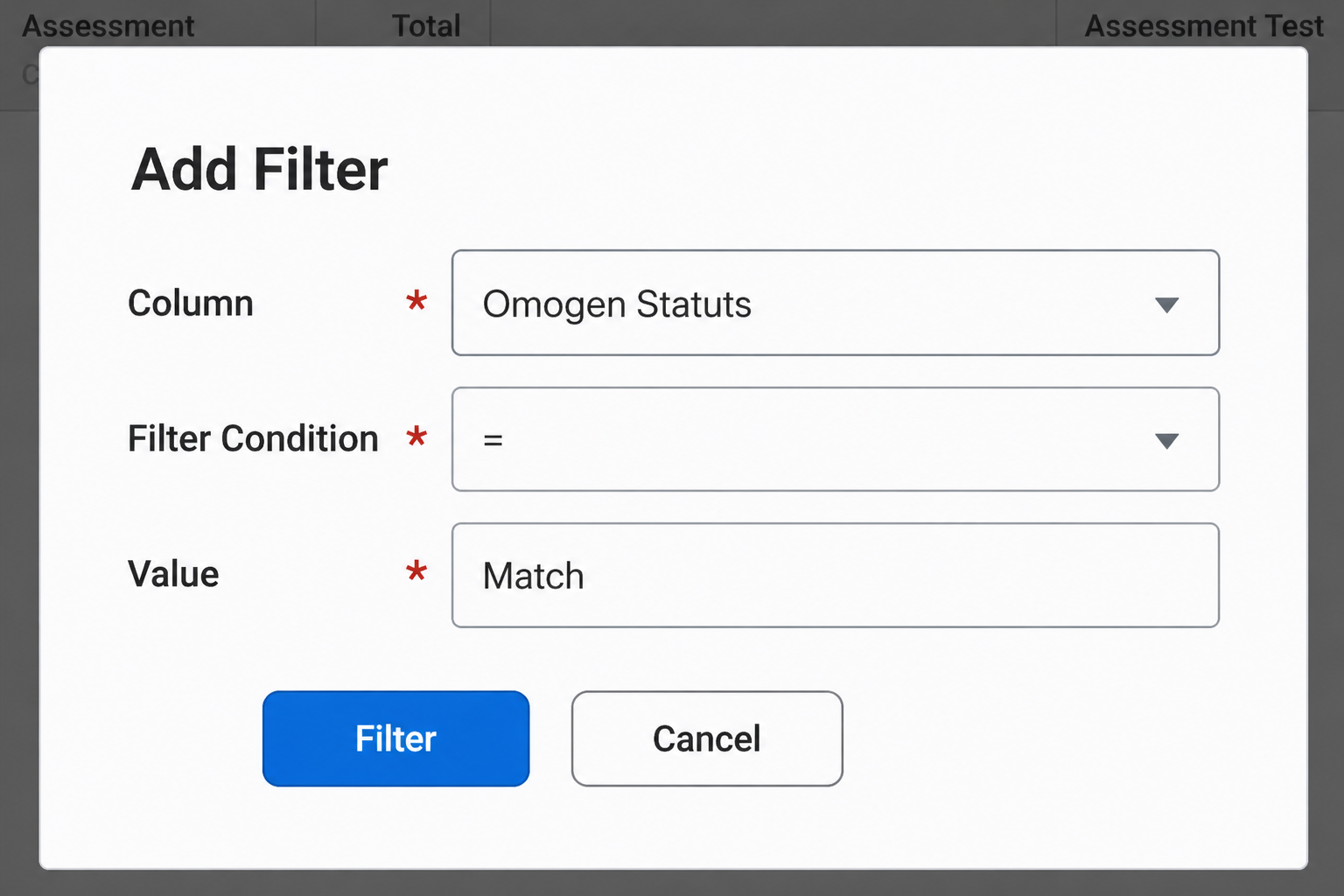 Filtrer par statut Omogen dans Workday