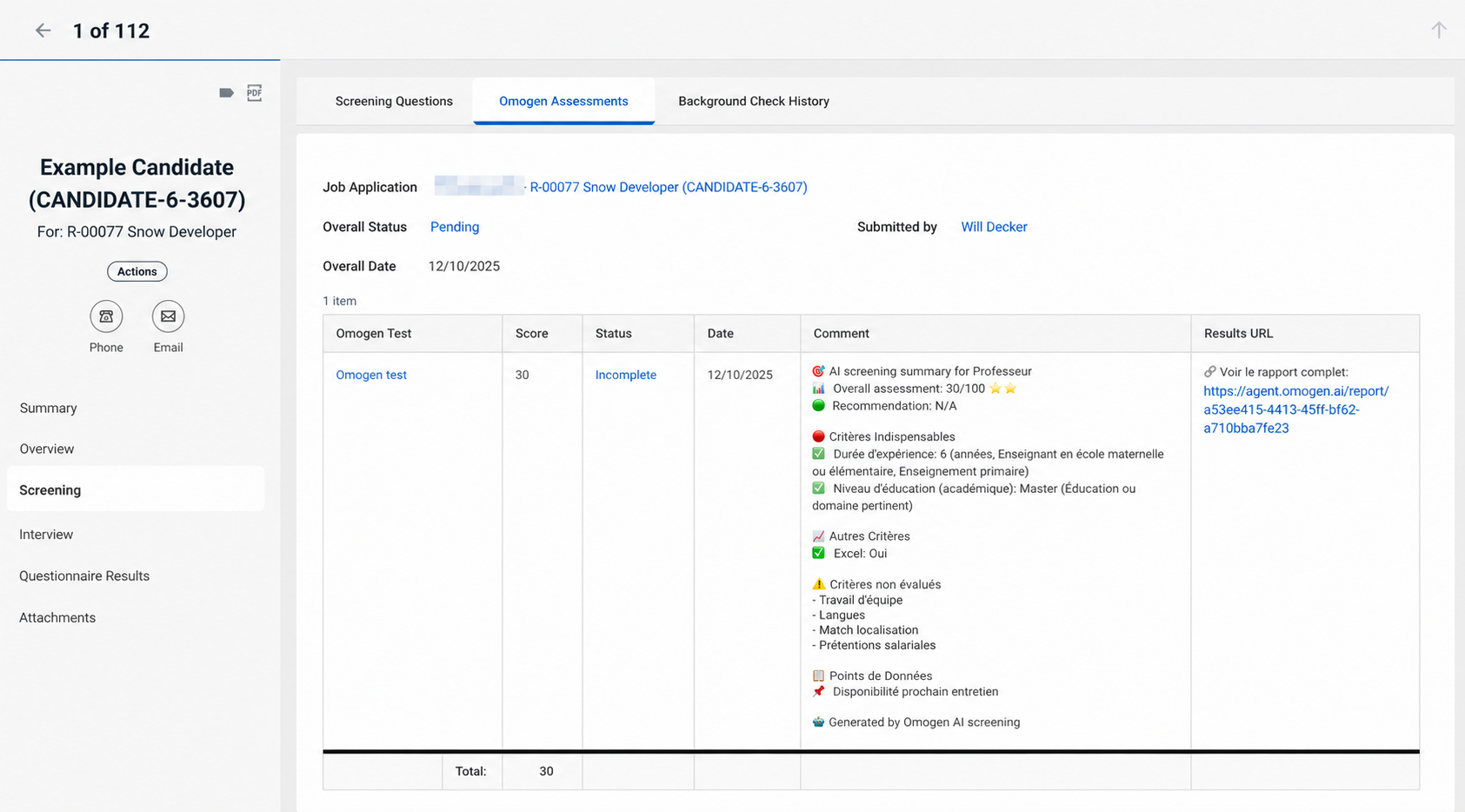 Candidat avec entretien incomplet dans Workday