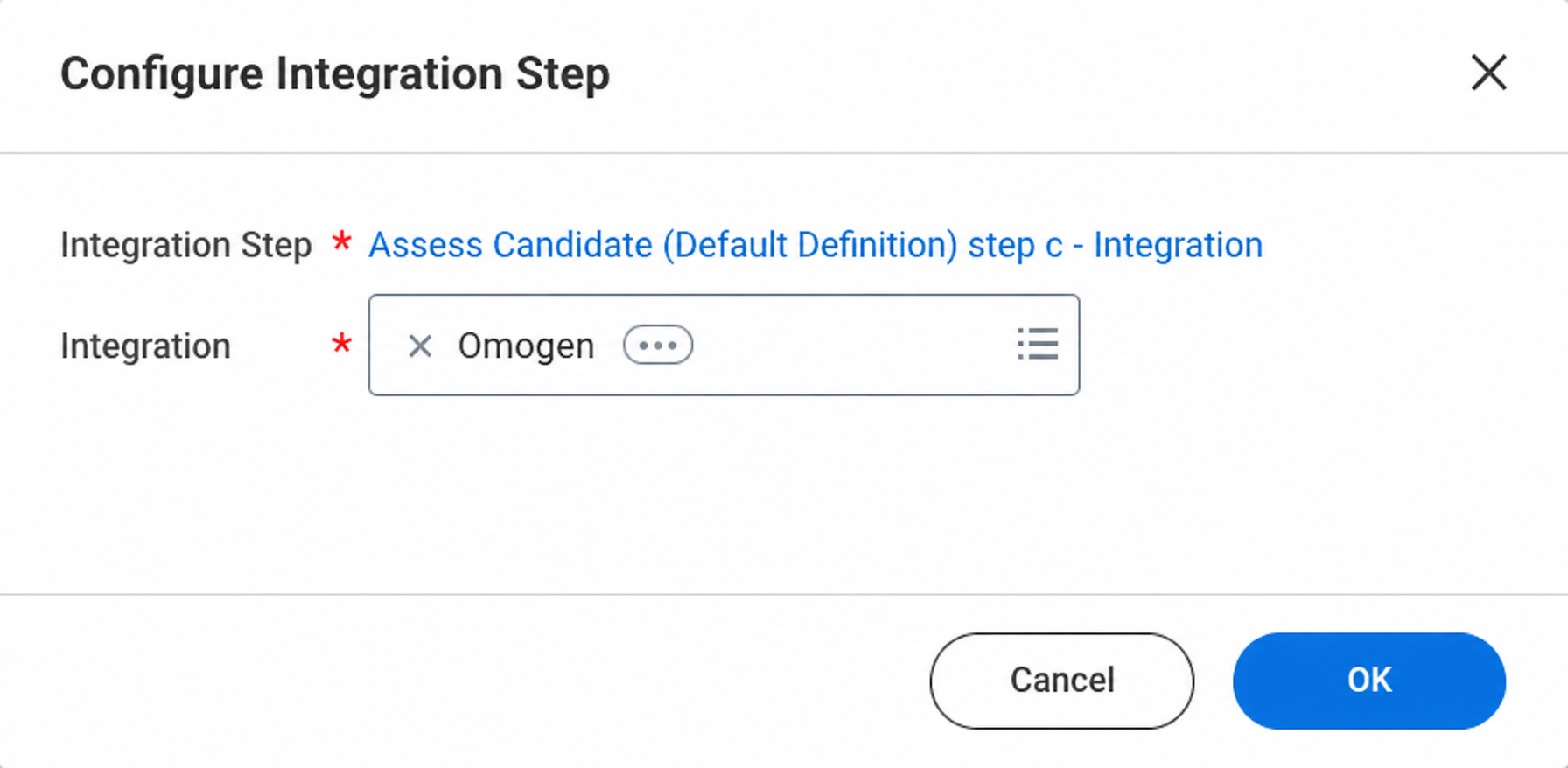 Configuration de l'intégration Workday dans Omogen — étape 2